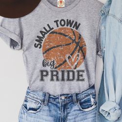 small town pride black basketball on heather gray crew neck t-shirt/ basketball shirt/ mascot shirt/ team t-shirts