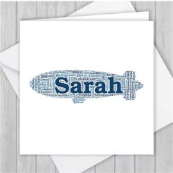 personalized zeppelin airship blimp greeting card. add you own words to create a unique keepsake for your son, daughter,