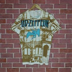 vintage led zeppelin english rock band overprint led zeppelin heavy metal music promo t-shirt size l