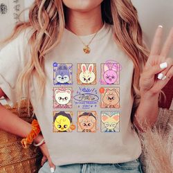 stray kids mascot shirt, stray kids members shirt, skzoo shirt, lee know, felix, bangchan, i.n, han, seungmin, hyunjin,