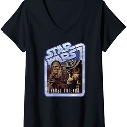 womens star wars chewbacca and han solo rebel friends v-neck