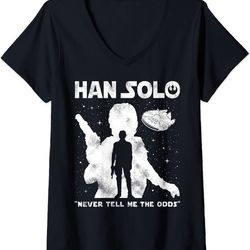 womens star wars han solo never tell me the odds silhouette v-neck