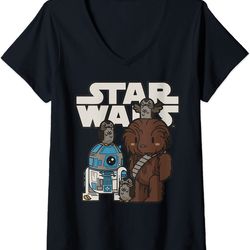 womens star wars last jedi r2-d2 porgs chewie cutie cartoon v-neck