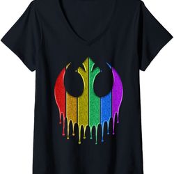 womens star wars rebel rainbow glitter logo v-neck