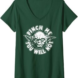 womens star wars st. patrick's day yoda pinch me you will not v-neck