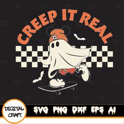 ghost skateboarding creep it real svg png, halloween, trick or treasvg, spooky vibes svg, boo svg, svg, png files for cr