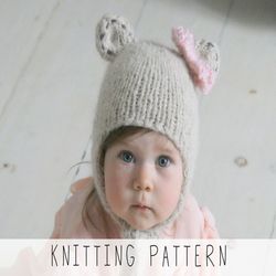 knitting pattern baby bear hat x earflap hat knit pattern x kids animal hat x baby hat knit pattern x basic baby beanie