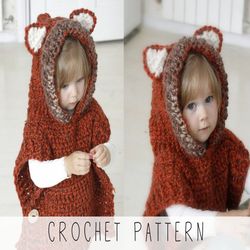 fox hooded poncho crochet pattern kids poncho crochet pattern poncho with hood and pointed ears wolf crochet pattern