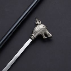 wolf cane custom handmade stainless steel stick durable self-defense tool with unique ripple patterns mk5151m