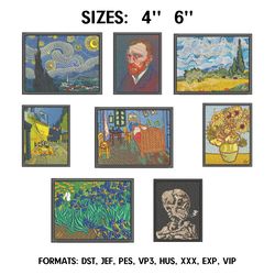 Van Gogh Collection , Van Gogh Bundle Embroidery Design File Pes, Art Embroidery design, Art Design,