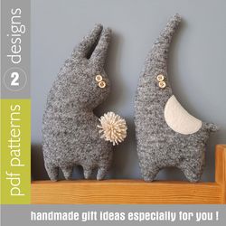 Animal dolls sewing patterns PDF bunny and elephant, set of 2 tutorials in English