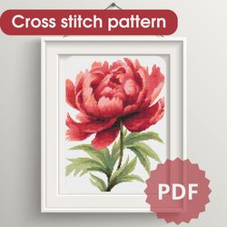 Cross stitch pattern Peony / 115x140st / X stitch pattern Flower / Cross stitch chart PDF / Modern cross stitch pattern