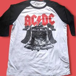 acdc official 3/4 sleeved hells bells t-shirt large