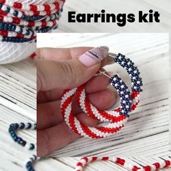 Bead crochet kit, DIY kit earrings, Independence Day jewelry, July 4ht beaded earrings kit, Handmade red white blue
