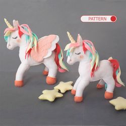 Huggable Unicorn or Fairy Pony Horse Sewing Pattern , Soft Toy Felt Animal