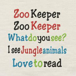 Zoo Keeper embroidery design 3 Sizes reading pillow-INSTANT D0WNL0AD