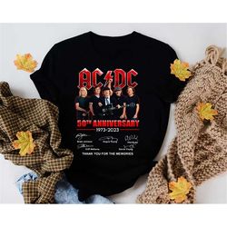 ac/dc signature 50 years 1973-2023 shirt, rock band music shirt, acdc anniversary t-shirt for fan lovers, retro rock ban