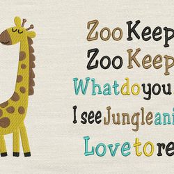 zoo keeper with giraffe embroidery 2 designs reading pillow-instant d0wnl0ad