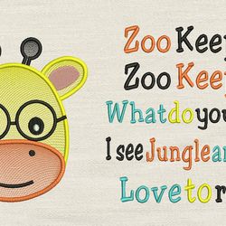 zoo keeper with giraffe face embroidery 2 designs reading pillow-instant d0wnl0ad