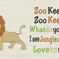 zoo keeper with lion embroidery 2 designs reading pillow-instant d0wnl0ad