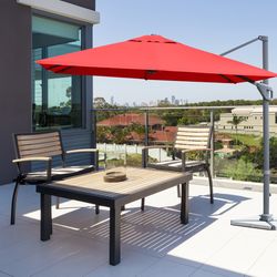 dreamyard - 10 x 10 feet cantilever patio table umbrella 360-degree rotation tilt