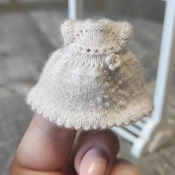 Miniature knitted dress for lati white doll