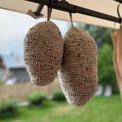 Crochet wasp nest is Decoy Deterrent. Fake hornet nest. Set of two wasp nest - small and large