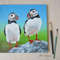 birds-puffin-two birds-picture in acrylic, square picture-picture on canvas-green picture-1.JPG
