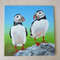 birds-puffin-two birds-picture in acrylic, square picture-picture on canvas-green picture-3.JPG