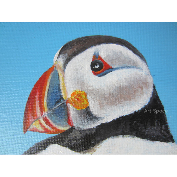 birds-puffin-two birds-picture in acrylic, square picture-picture on canvas-green picture-7.JPG