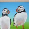 birds-puffin-two birds-picture in acrylic, square picture-picture on canvas-green picture-9.JPG