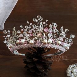 Elven tiara,White Crown,Children crown,Baby tiata, Flower crown, Baby crown,Woodland crown,Pink crown, Flower headpiece