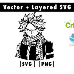 natsu dragneel svg & png files for cricut machine , anime svg , manga svg , goku svg