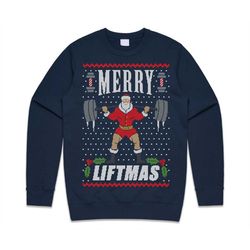 merry liftmas christmas jumper sweater sweatshirt funny ugly weightlifter gym fit