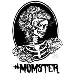 momster svg, halloween svg, messy bun svg svg, mom skull svg, flower skeleton svg