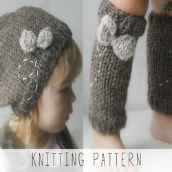 KNITTING PATTERN kids leg warmers x Beginners hat knit pattern x Easy leg warmers x Kids legging x Bow hat x Beanie