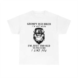 bigfoot smoking grumpy old biker i'm just too old to pretend t-shirt