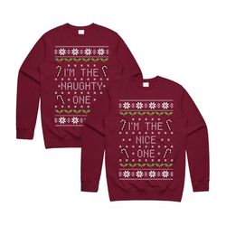 i'm the nice / naughty one jumper sweater sweatshirt matching christmas set xmas ugly bff