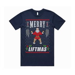 merry liftmas christmas t-shirt tee top funny ugly weightlifter gym fit
