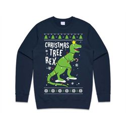 christmas tree rex t-rex jumper sweater sweatshirt dinosaur festive xmas ugly cute funny
