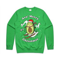 avo' merry christmas jumper sweater sweatshirt xmas funny ugly avocado vegan have yourself a skiing