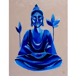 Buddha Painting Meditation Original Art Indian Artwork Spiritual Wall Art 11 by 14 inches
