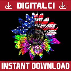 Tie Dye American Flag Sunflower 4th July Graphic 4th Of July, Memorial day, American Flag, Independence Day PNG File Sub