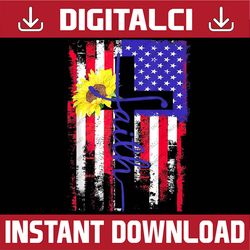 christian faith distressed graphic flag sunflower cross 4th of july, memorial day, american flag, independence day png f