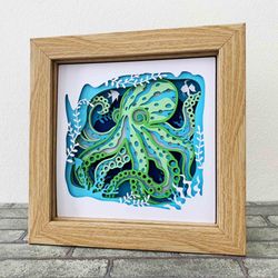 Octopus 3D Shadow Box SVG/ Multilayer Octopus And The Ocean/ 3D Mandala Octopus/ Sea Creature Light Box/ SVG For Cricut