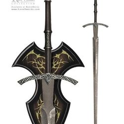 Lord of the Rings Handmade Replica sword of the Witchking with wall palque and Leather sheath groomsman gift Christmas