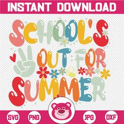 retro groovy school's out for summer graduation svg, retro last day of school's out for summer teacher boys girls png sv