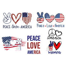 Peace Love America Bundle Svg, 4Th Of July, American Flag Svg, Peace Love Svg, Independence Day Svg