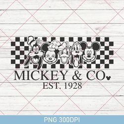 retro mickey and co est 1928 png, disney png, disney png, mickey and friends png, disney characters png, disney family