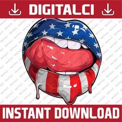 Usa flag dripping lips 4th of july patriotic American Memorial day, American Flag, Independence Day PNG File Sublimation